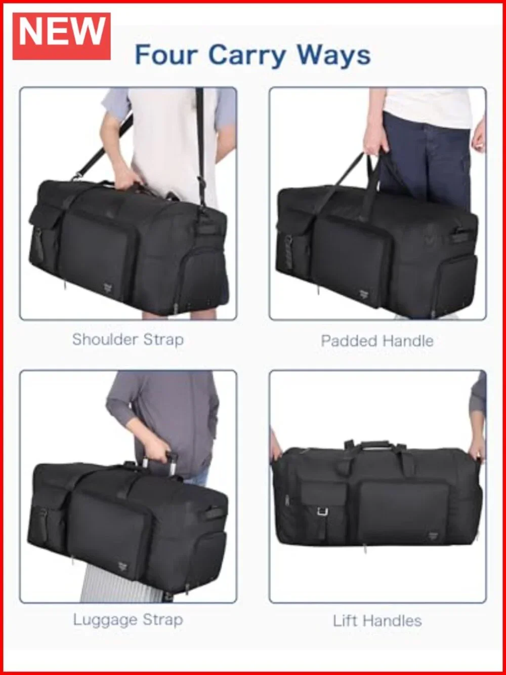 120L Travel Duffle Bag with Shoes Compartment, Foldable, Waterproof